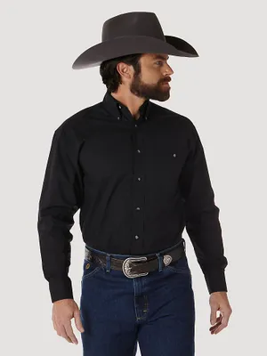Men's George Strait Long Sleeve Button Down Solid Shirt Black