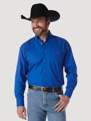 Men's George Strait & Wrangler® National Patriot™ Button Down Solid Shirt Royal Blue