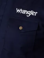 Men's Wrangler® Logo Long Sleeve Button Down Solid Shirt Navy