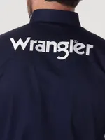 Men's Wrangler® Logo Long Sleeve Button Down Solid Shirt Navy