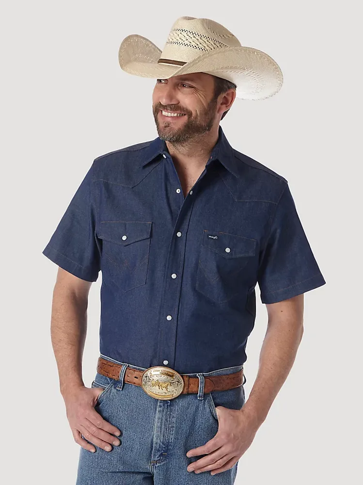 Cowboy Cut® Firm Finish Denim Short Sleeve Work Western Shirt Rigid Indigo