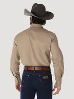 Cowboy Cut® Firm Finish Long Sleeve Western Snap Solid Work Shirt Khaki