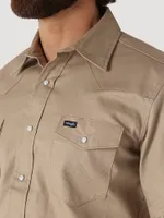 Cowboy Cut® Firm Finish Long Sleeve Western Snap Solid Work Shirt Khaki