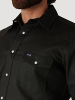 Cowboy Cut® Firm Finish Long Sleeve Western Snap Solid Work Shirt Black Forest Green