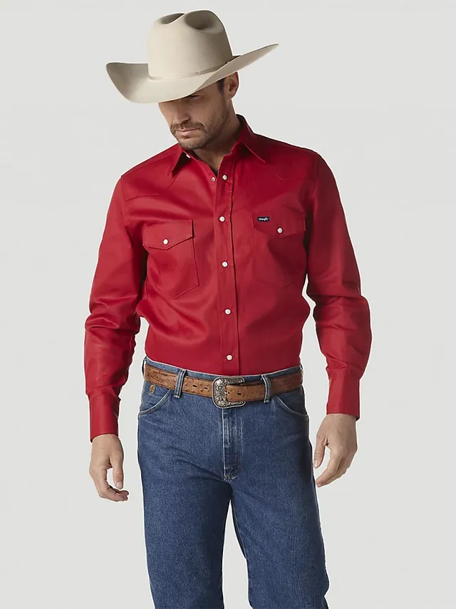 Wrangler Premium Performance Advanced Comfort Cowboy Cut® Long Sleeve  Spread Collar Solid Shirt Cement