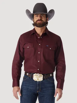 Cowboy Cut® Firm Finish Long Sleeve Western Snap Solid Work Shirt Red Oxide