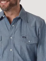 Cowboy Cut® Firm Finish Long Sleeve Western Snap Solid Work Shirt Chambray Blue