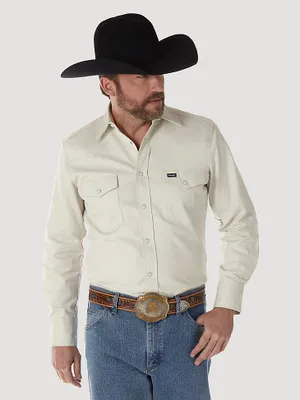 Cowboy Cut® Firm Finish Long Sleeve Western Snap Solid Work Shirt Stone