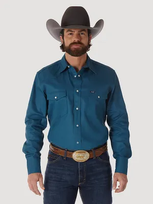 Cowboy Cut® Firm Finish Long Sleeve Western Snap Solid Work Shirt Dark Teal