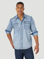 Men's Denim Western Snap Front Shirt Light