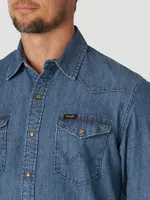 Wrangler Men's Denim Western Snap Front Shirt Mid Tint