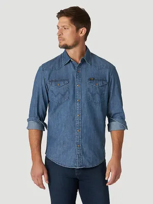 Men's Denim Western Snap Front Shirt Mid Tint