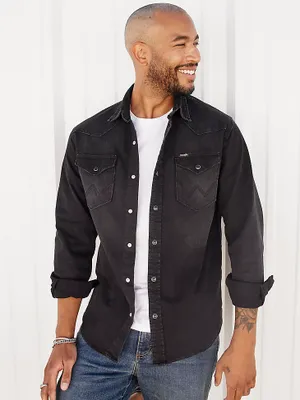 Men's Denim Western Snap Front Shirt Black