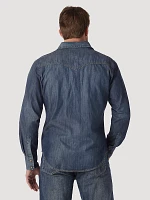 Men’s Wrangler Retro® Long Sleeve Blue Denim Western Shirt