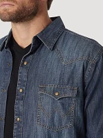 Men’s Wrangler Retro® Long Sleeve Blue Denim Western Shirt