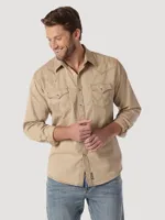 Men's Wrangler® Contrast Trim Western Two Snap Flap Pocket Shirt Tan