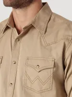 Men's Wrangler® Contrast Trim Western Two Snap Flap Pocket Shirt Tan