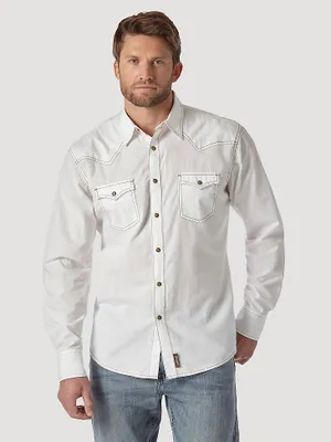 Men's Wrangler Retro® Long Sleeve Western Snap Solid Dobby Shirt White