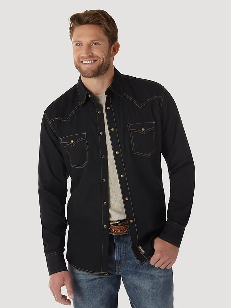 Men's Wrangler Retro® Long Sleeve Western Snap Solid Dobby Shirt