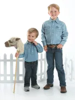 Baby Boy Long Sleeve Denim Bodysuit with Western Snap Placket Faded Blue