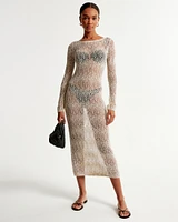 Long-Sleeve Crochet-Style Maxi Dress Coverup