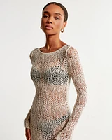 Long-Sleeve Crochet-Style Maxi Dress Coverup