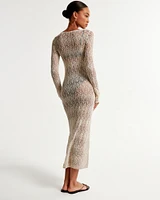 Long-Sleeve Crochet-Style Maxi Dress Coverup