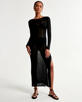 Long-Sleeve Mesh Maxi Dress Coverup