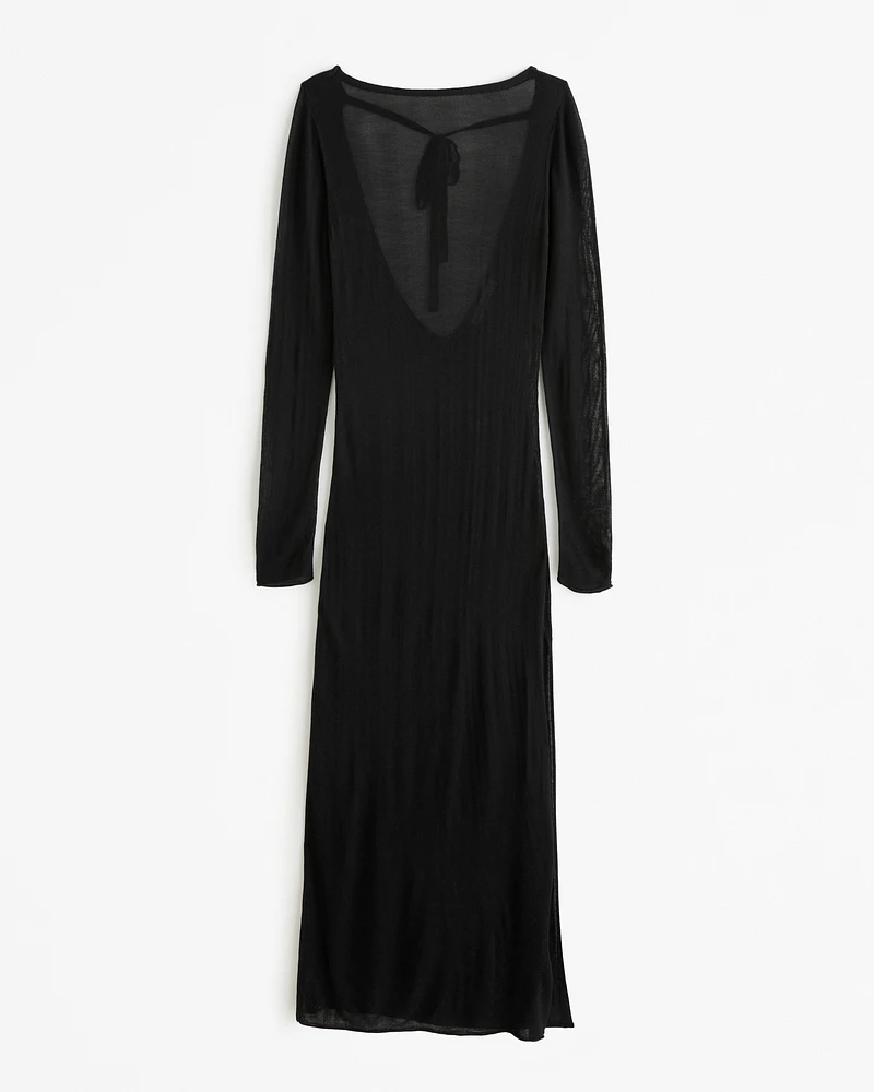 Long-Sleeve Mesh Maxi Dress Coverup