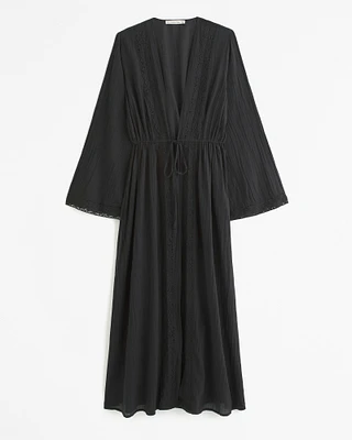 Long-Sleeve Tie-Front Maxi Dress Coverup