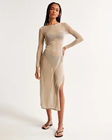 Long-Sleeve Mesh Maxi Dress Coverup