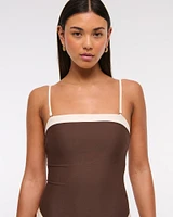 Straight Neck One-Piece Swimsuit