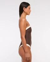 Straight Neck One-Piece Swimsuit