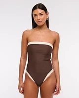 Straight Neck One-Piece Swimsuit