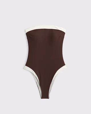 Straight Neck One-Piece Swimsuit