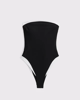 Straight Neck One-Piece Swimsuit