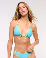 Contrast Tie-Front Triangle Bikini Top