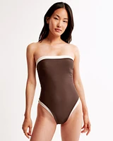 Straight Neck One-Piece Swimsuit