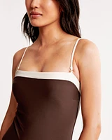 Straight Neck One-Piece Swimsuit