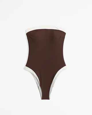 Straight Neck One-Piece Swimsuit