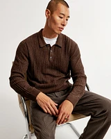 Pattern Long-Sleeve 3-Button Sweater Polo