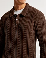 Pattern Long-Sleeve 3-Button Sweater Polo