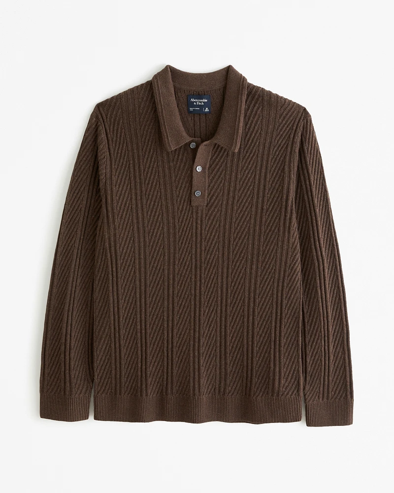 Pattern Long-Sleeve 3-Button Sweater Polo