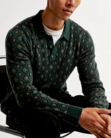 Pattern Long-Sleeve 3-Button Sweater Polo