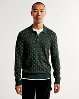 Pattern Long-Sleeve 3-Button Sweater Polo