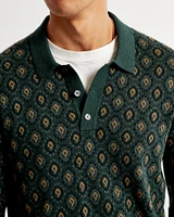 Pattern Long-Sleeve 3-Button Sweater Polo