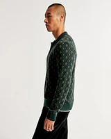 Pattern Long-Sleeve 3-Button Sweater Polo