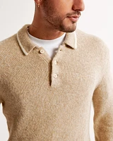 Fuzzy Pattern Long-Sleeve 3-Button Sweater Polo