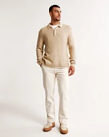 Fuzzy Pattern Long-Sleeve 3-Button Sweater Polo