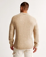 Fuzzy Pattern Long-Sleeve 3-Button Sweater Polo